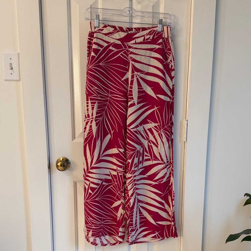 Roxy Pink and Cream Tropical Wide-Leg Pants